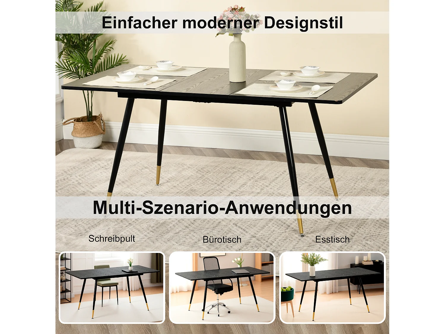 URBAN MEUBLE Ensemble table extensible bois foncé et 4 chaises suède brun