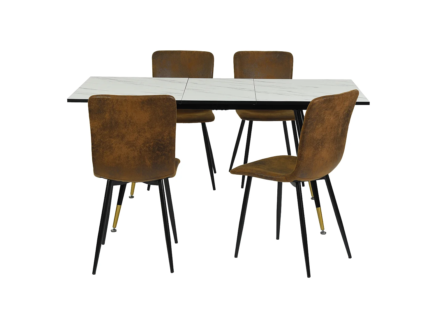 URBAN MEUBLE Ensemble table extensible bois foncé et 4 chaises suède brun