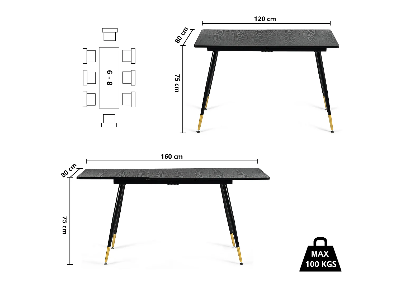 URBAN MEUBLE Ensemble table extensible bois foncé et 4 chaises suède brun