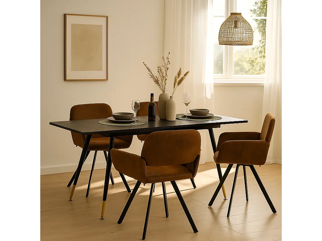 URBAN MEUBLE Ensemble table extensible bois foncé et 4 chaises suède brun