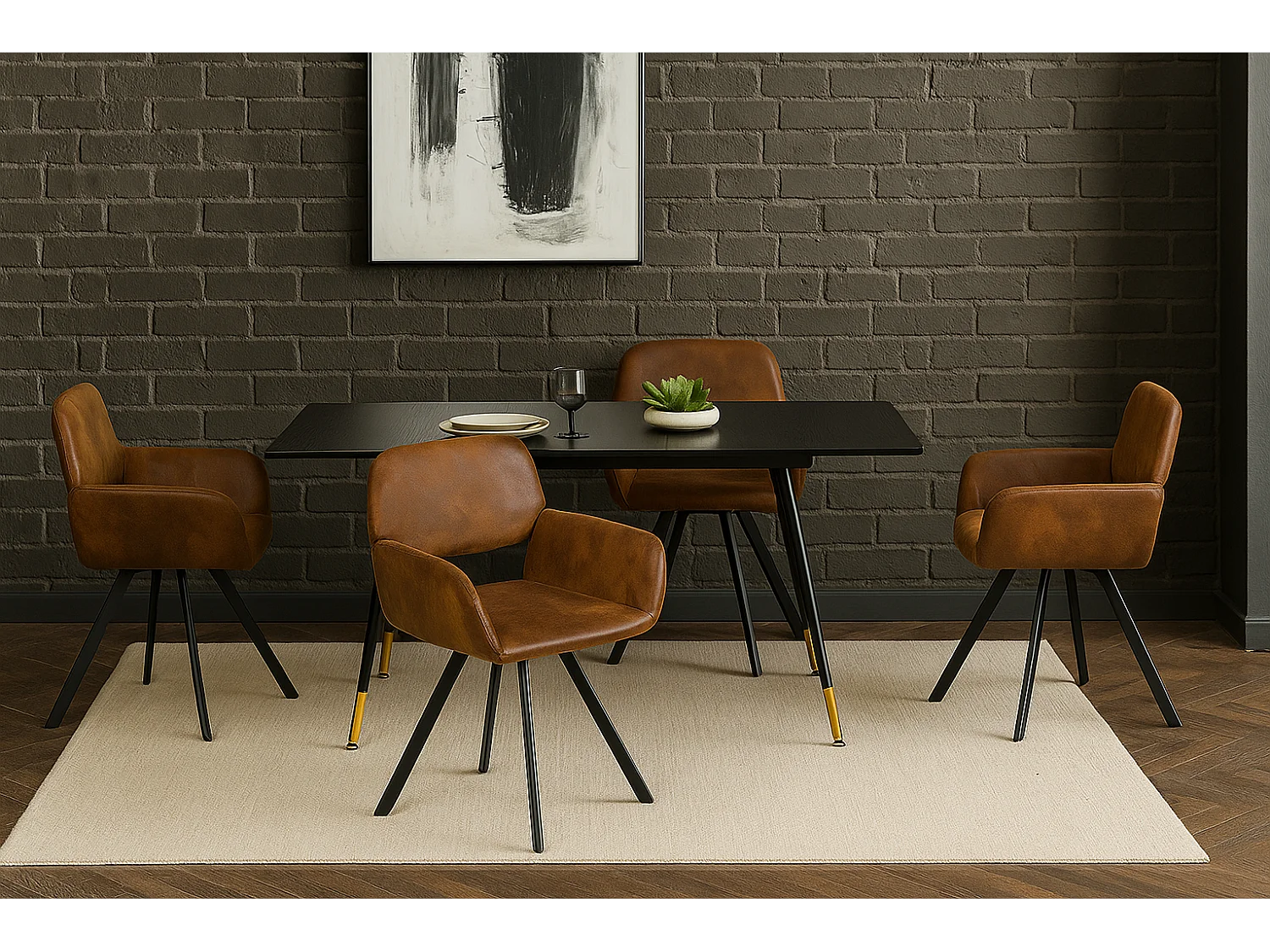 URBAN MEUBLE Ensemble table extensible bois foncé et 4 chaises suède brun