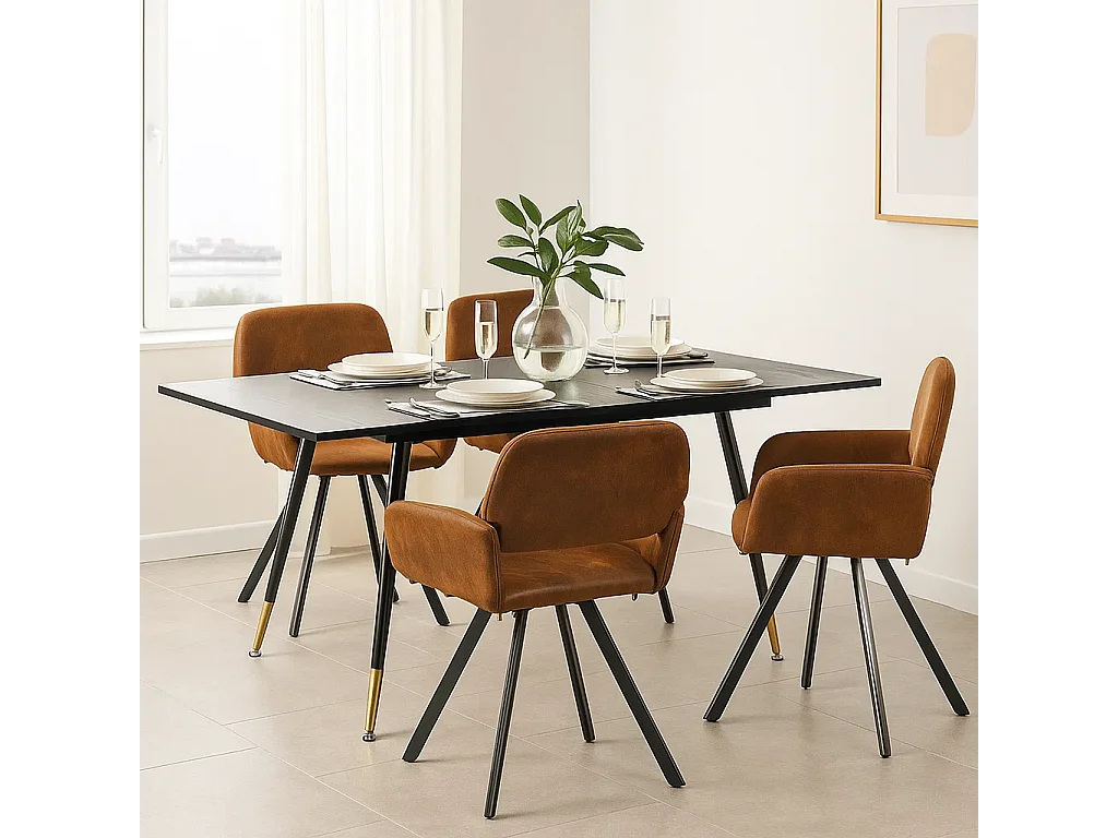URBAN MEUBLE Ensemble table extensible bois foncé et 4 chaises suède brun