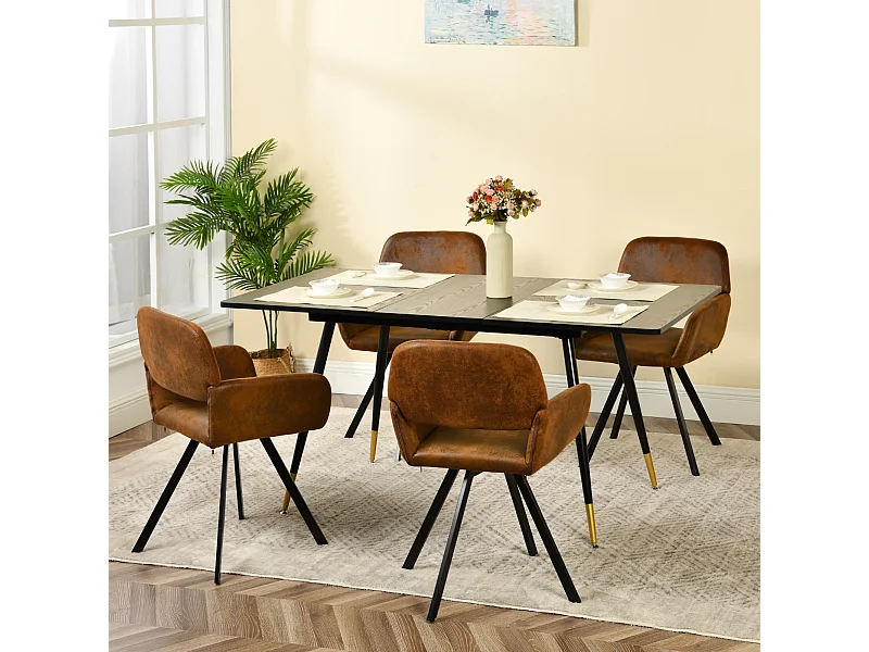 URBAN MEUBLE Ensemble table extensible bois foncé et 4 chaises suède brun