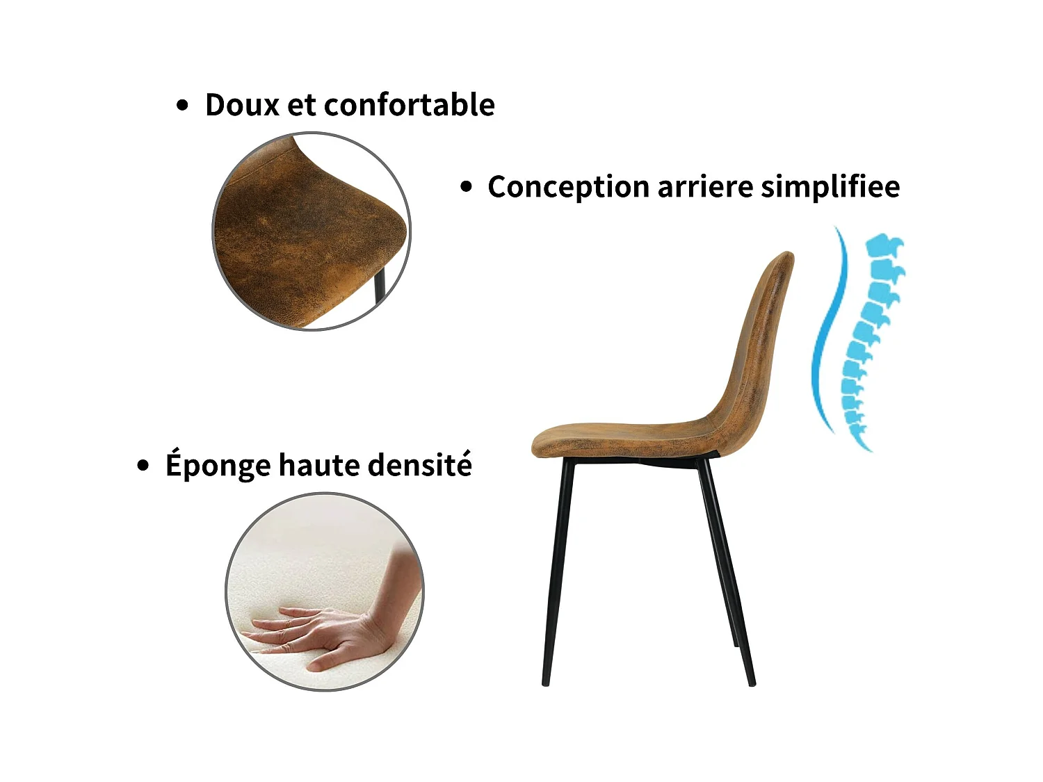 URBAN MEUBLE Ensemble table effet marbre blanc et 4 chaises vintage marron