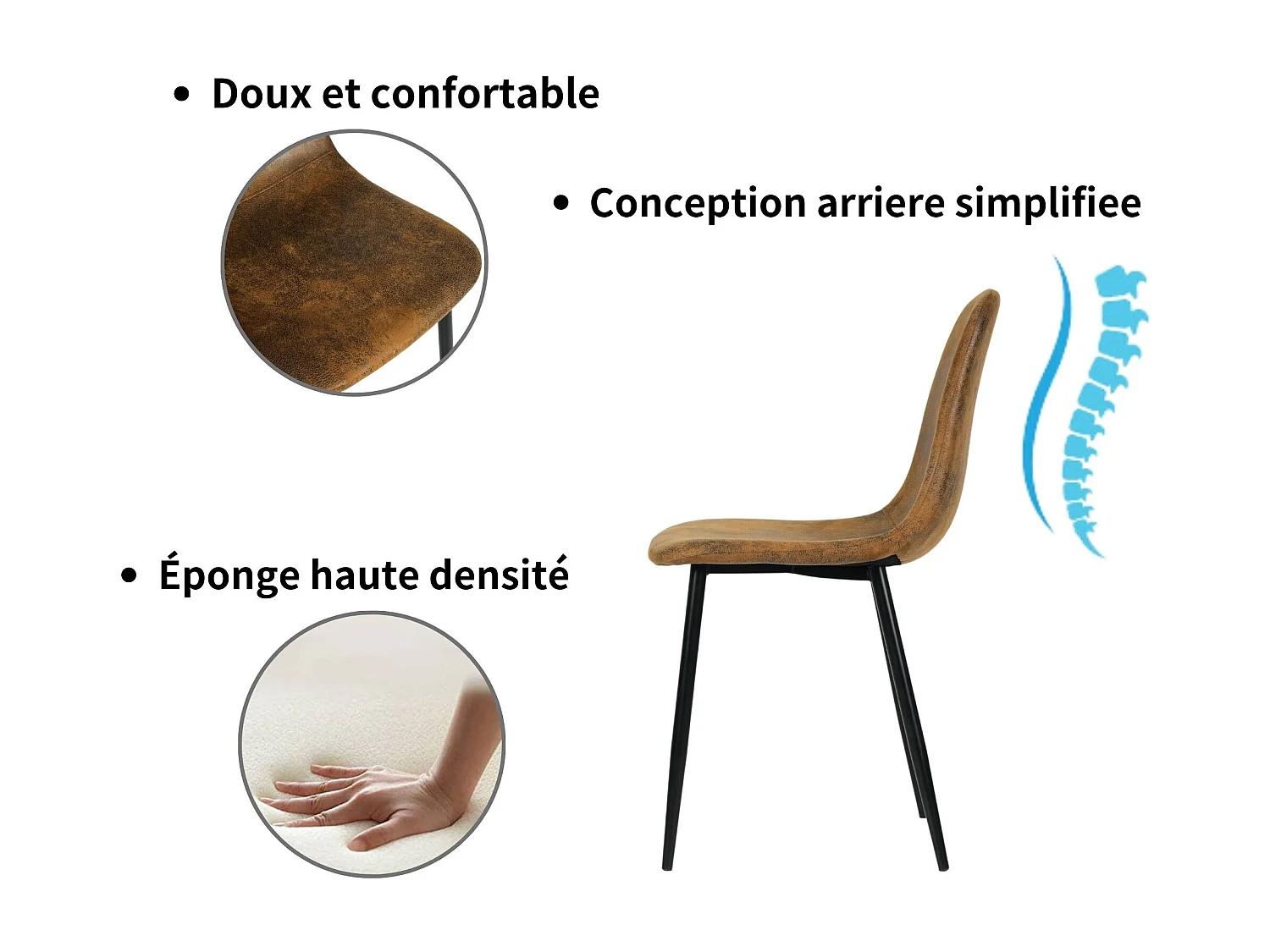 URBAN MEUBLE Ensemble table effet marbre blanc et 4 chaises vintage marron