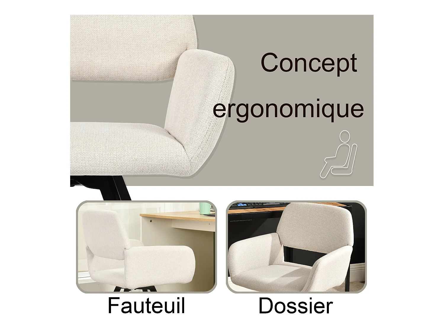 URBAN MEUBLE Ensemble table extensible effet marbre blanc et 4 chaises beige pivotantes