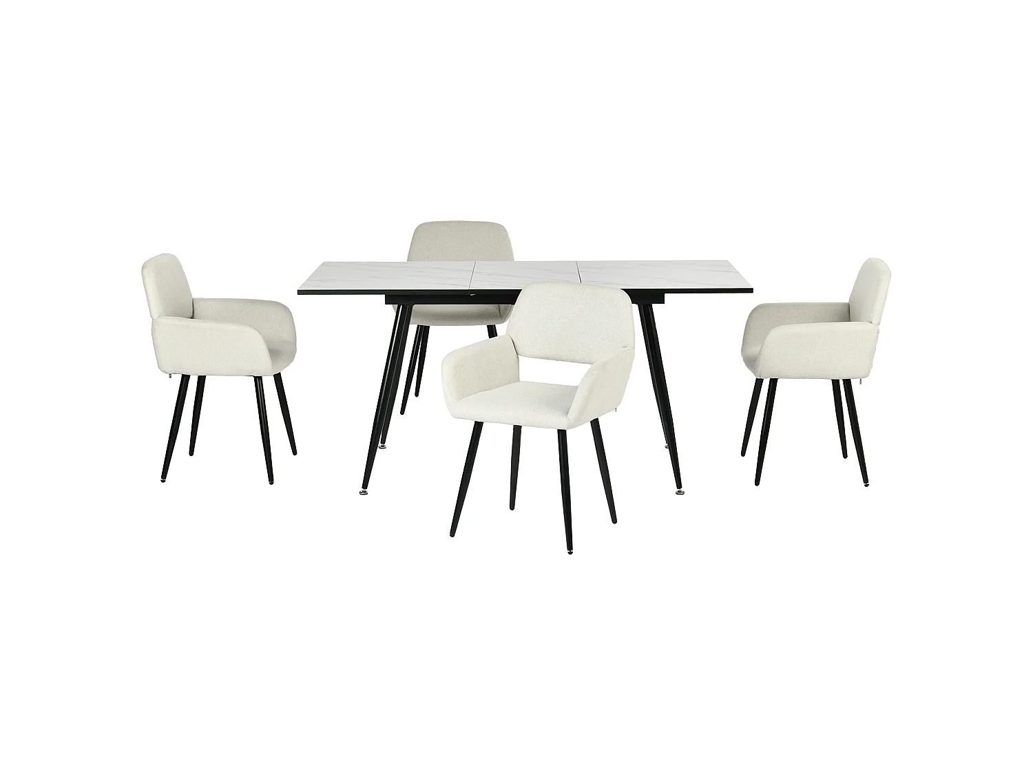 URBAN MEUBLE Ensemble table extensible effet marbre blanc et 4 chaises beige pivotantes