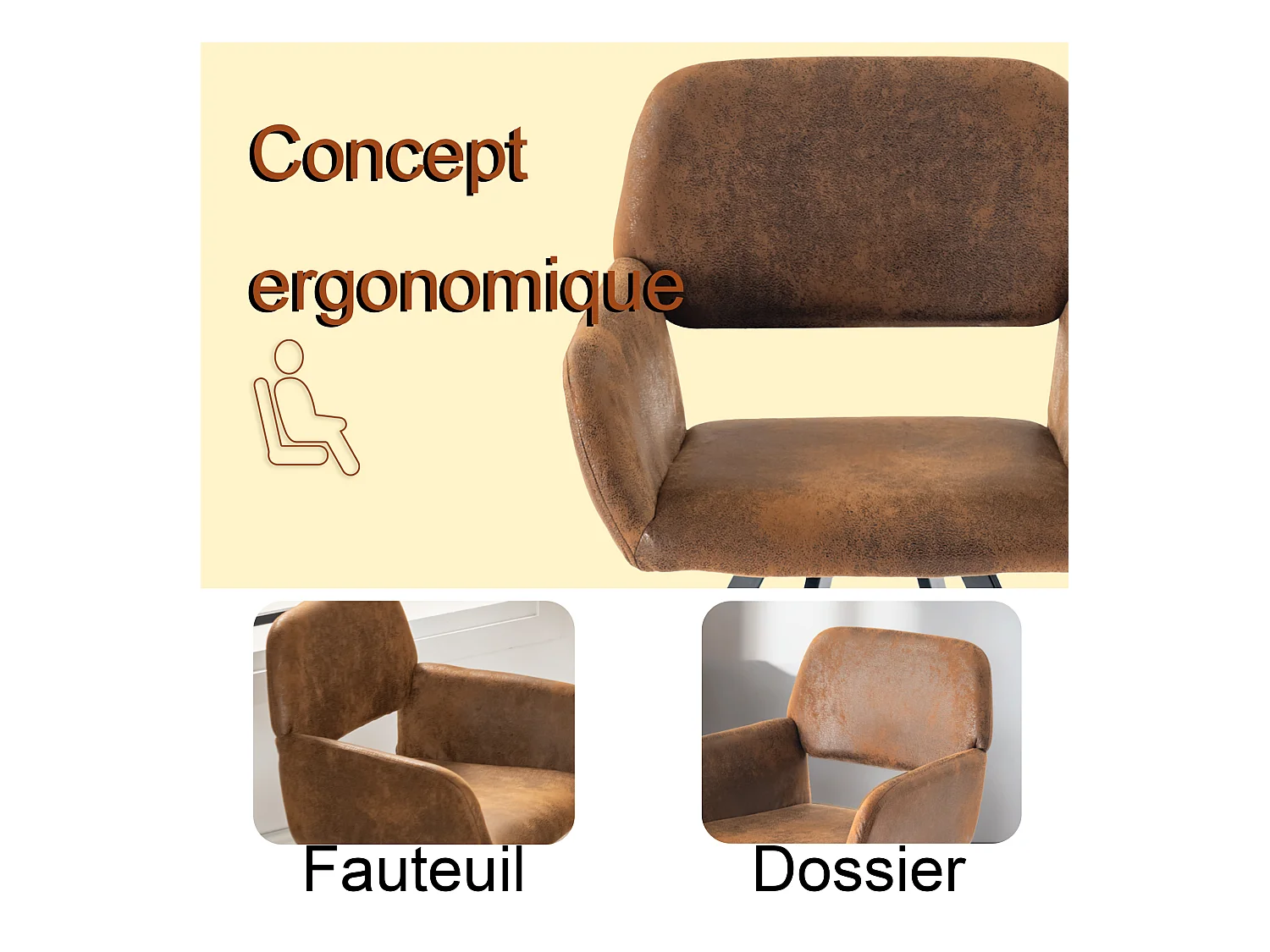 URBAN MEUBLE Ensemble table extensible effet marbre blanc et 4 chaises marron vintage