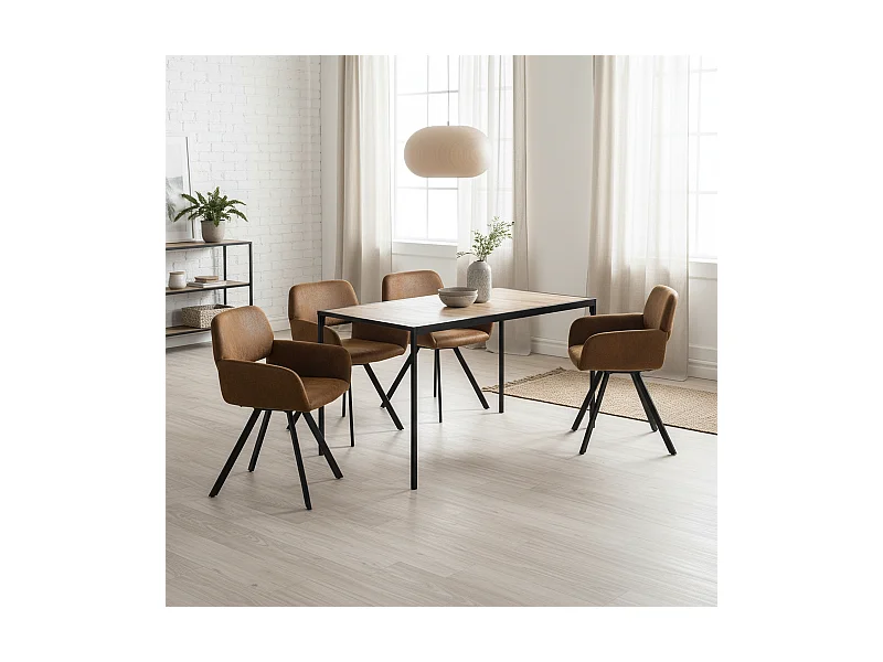 URBAN MEUBLE Ensemble de table et 4 chaises de salle à manger pivotantes style industriel et effet bois