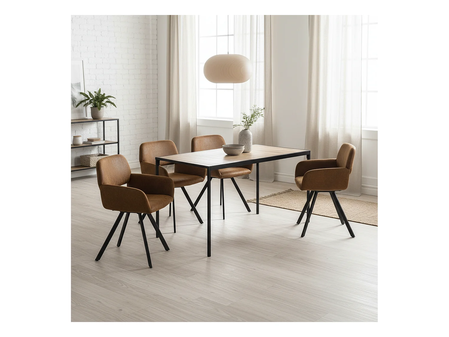 URBAN MEUBLE Ensemble de table et 4 chaises de salle à manger pivotantes style industriel et effet bois