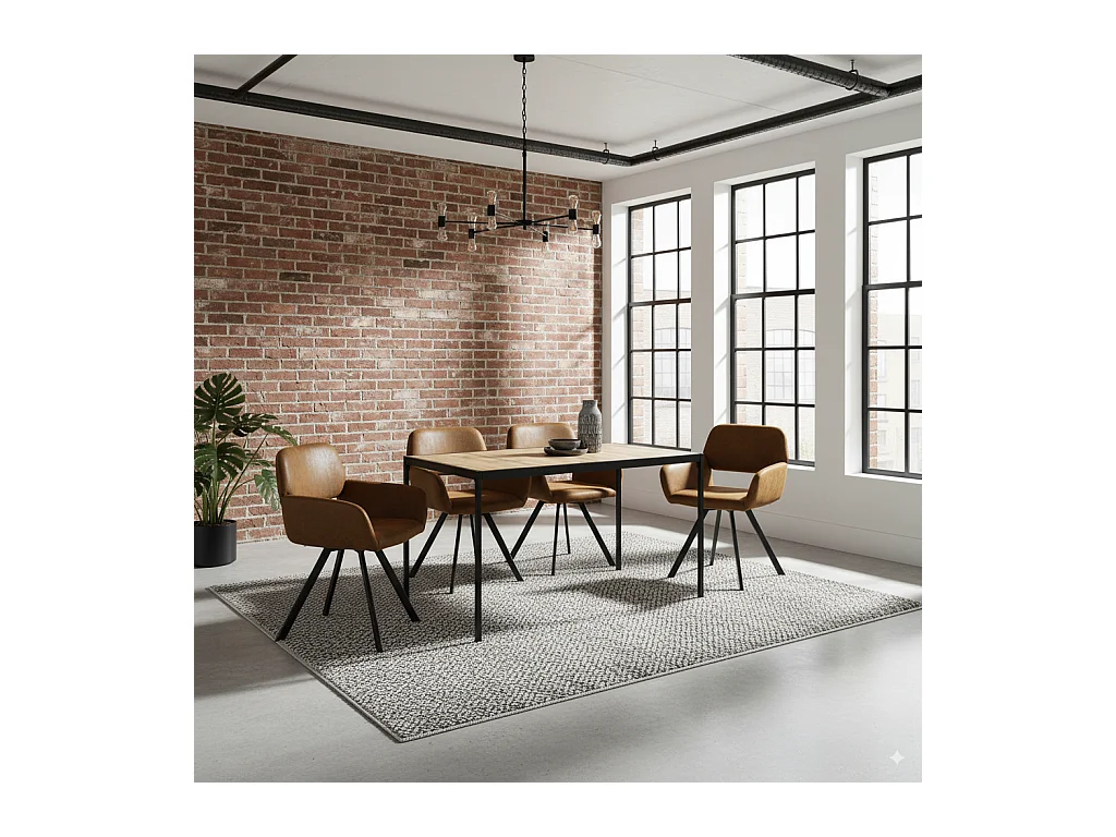 URBAN MEUBLE Ensemble de table et 4 chaises de salle à manger pivotantes style industriel et effet bois