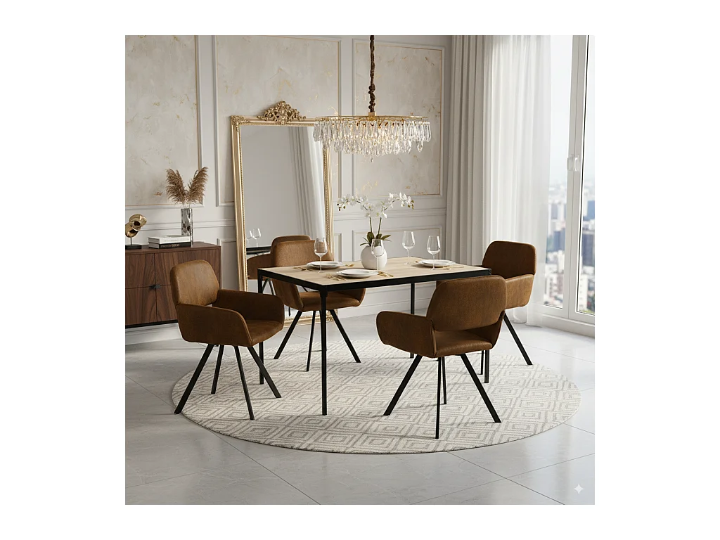 URBAN MEUBLE Ensemble de table et 4 chaises de salle à manger pivotantes style industriel et effet bois