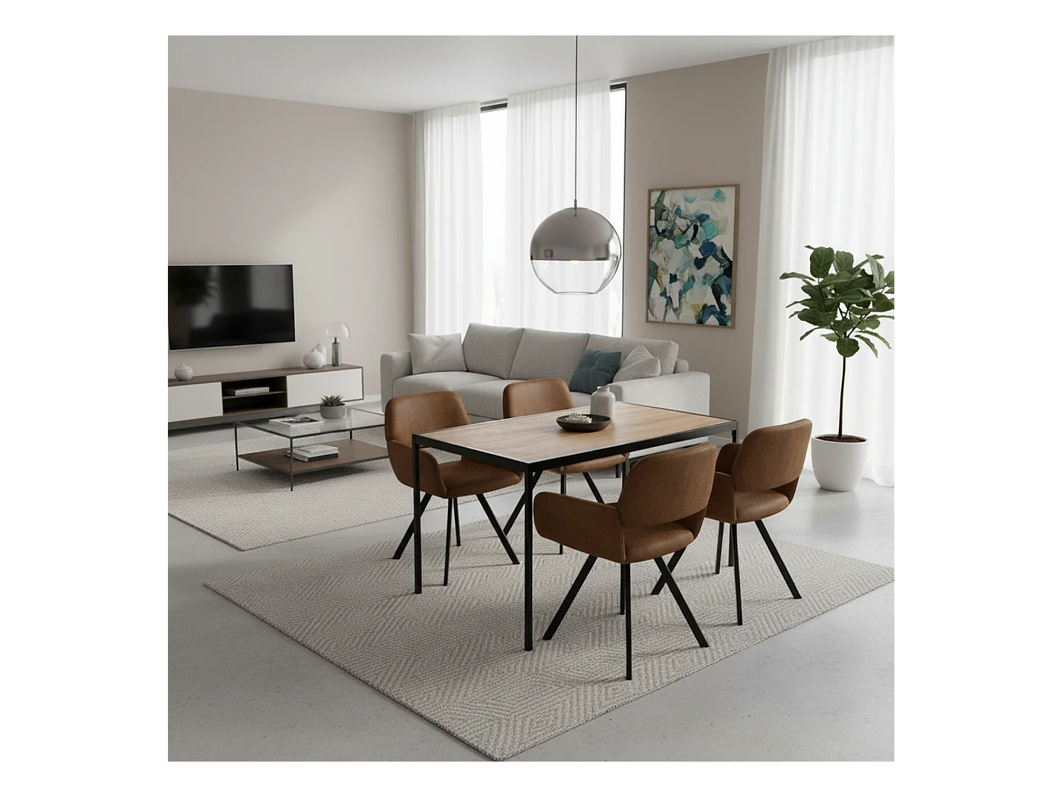 URBAN MEUBLE Ensemble de table et 4 chaises de salle à manger pivotantes style industriel et effet bois