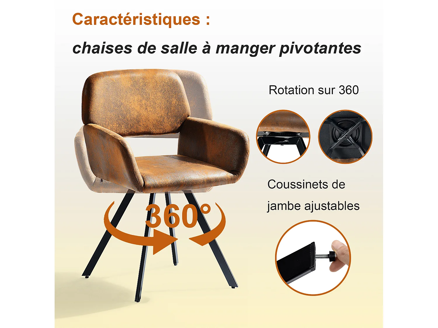 URBAN MEUBLE Ensemble de table et 4 chaises de salle à manger pivotantes style industriel et effet bois