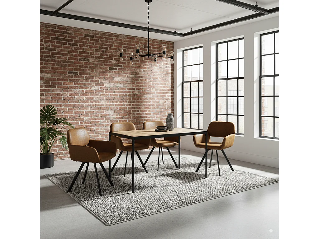 URBAN MEUBLE Ensemble de table et 4 chaises de salle à manger pivotantes style industriel et effet bois