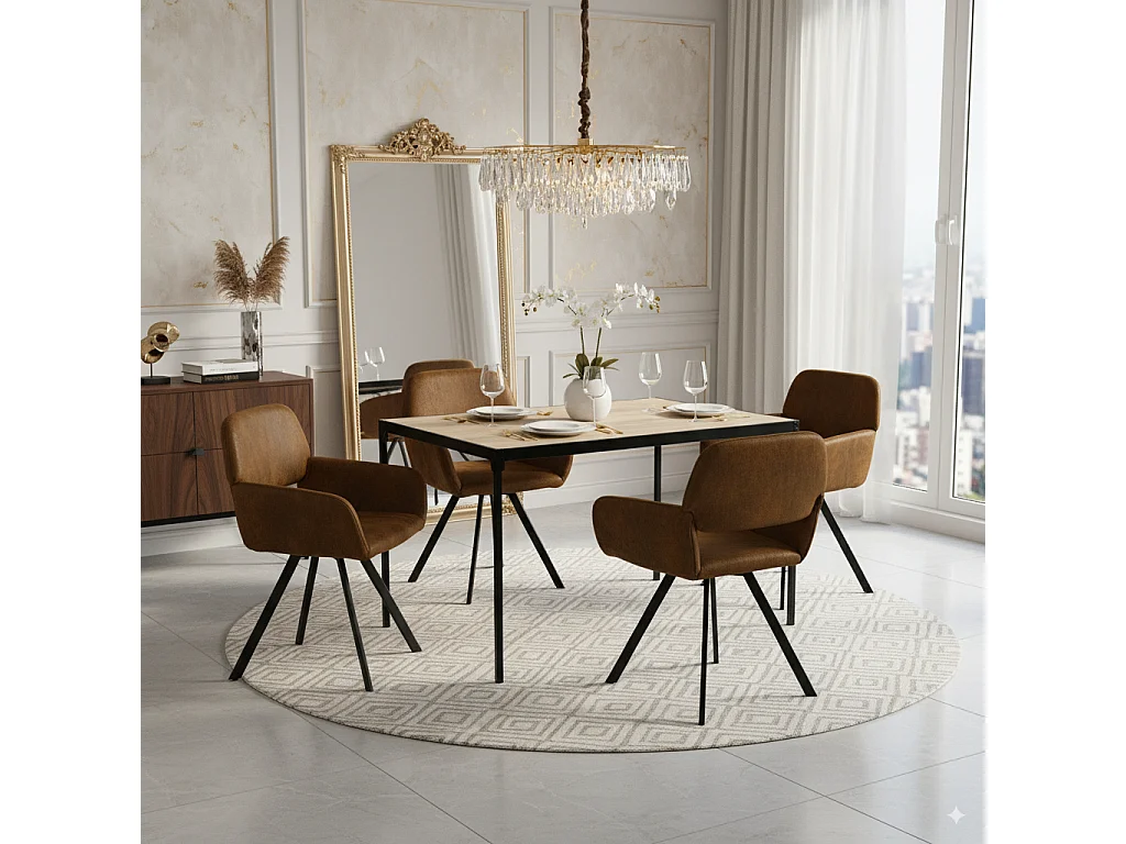 URBAN MEUBLE Ensemble de table et 4 chaises de salle à manger pivotantes style industriel et effet bois