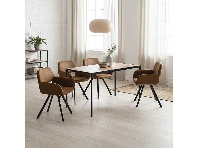 URBAN MEUBLE Ensemble de table et 4 chaises de salle à manger pivotantes style industriel et effet bois