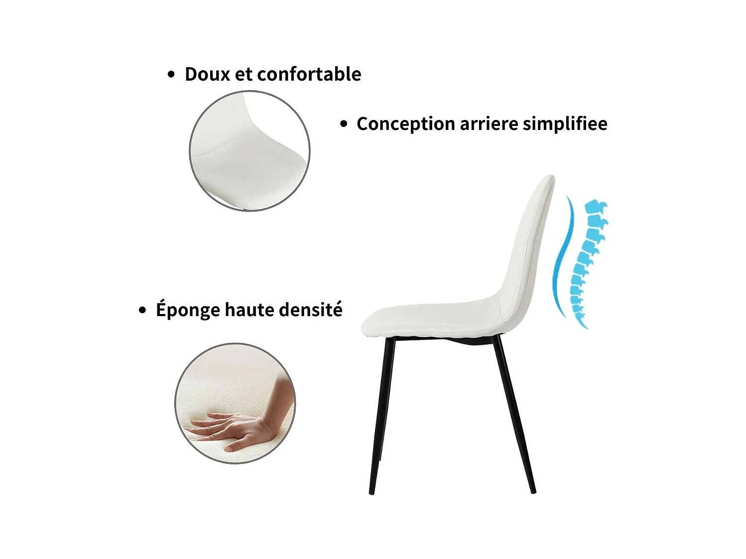 URBAN MEUBLE Ensemble table extensible marbre blanc et 4 chaises tissu beige