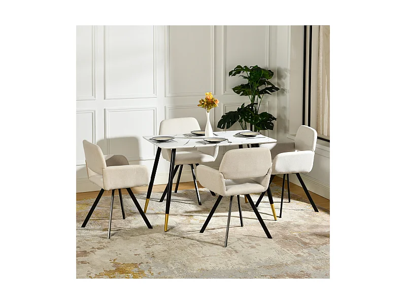 URBAN MEUBLE Ensemble table marbre blanc et 4 chaises tissu beige