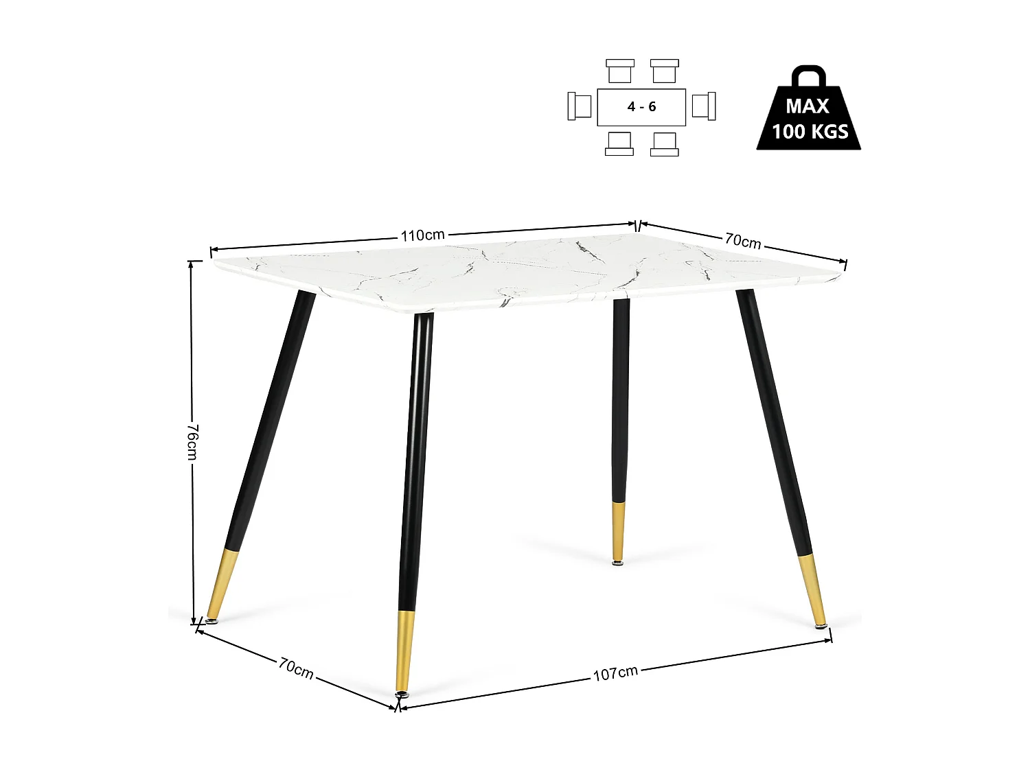 URBAN MEUBLE Ensemble table marbre blanc et 4 chaises tissu beige