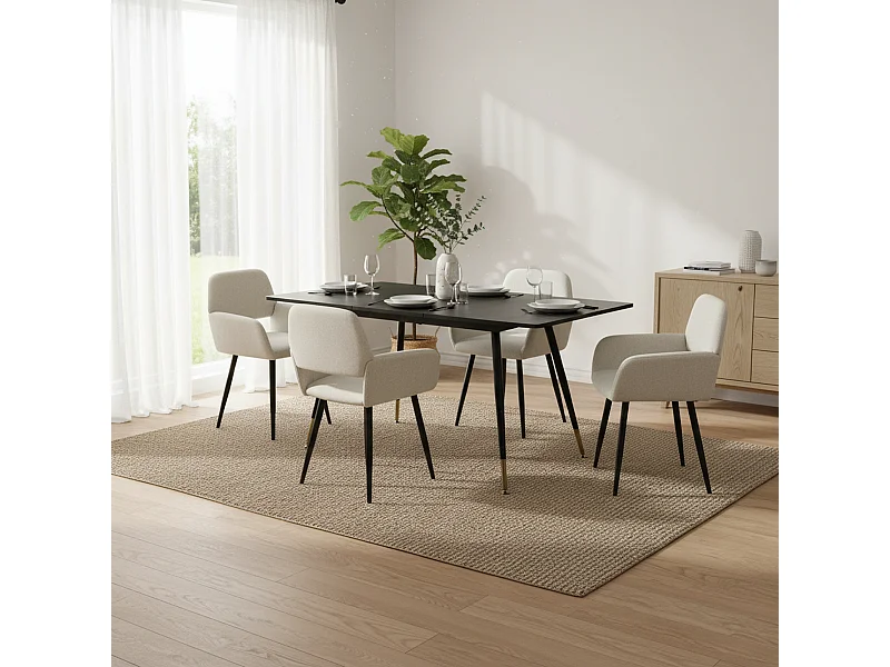 URBAN MEUBLE Ensemble table extensible bois foncé et 4 chaises tissu beige