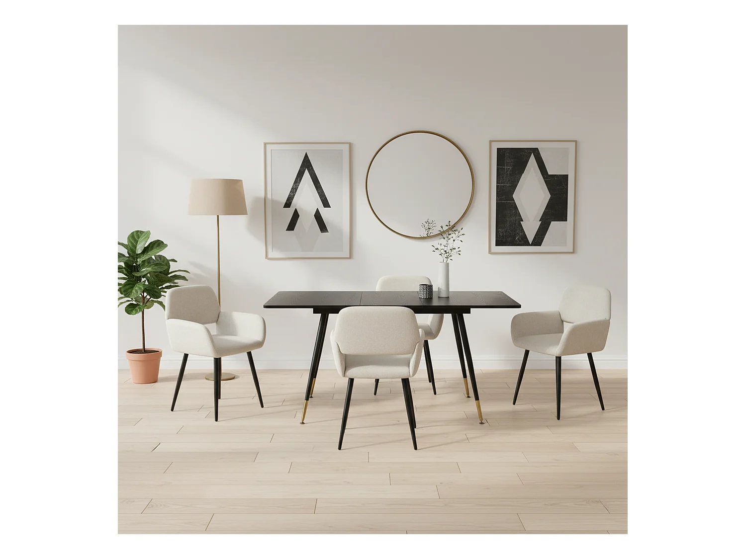 URBAN MEUBLE Ensemble table extensible bois foncé et 4 chaises tissu beige