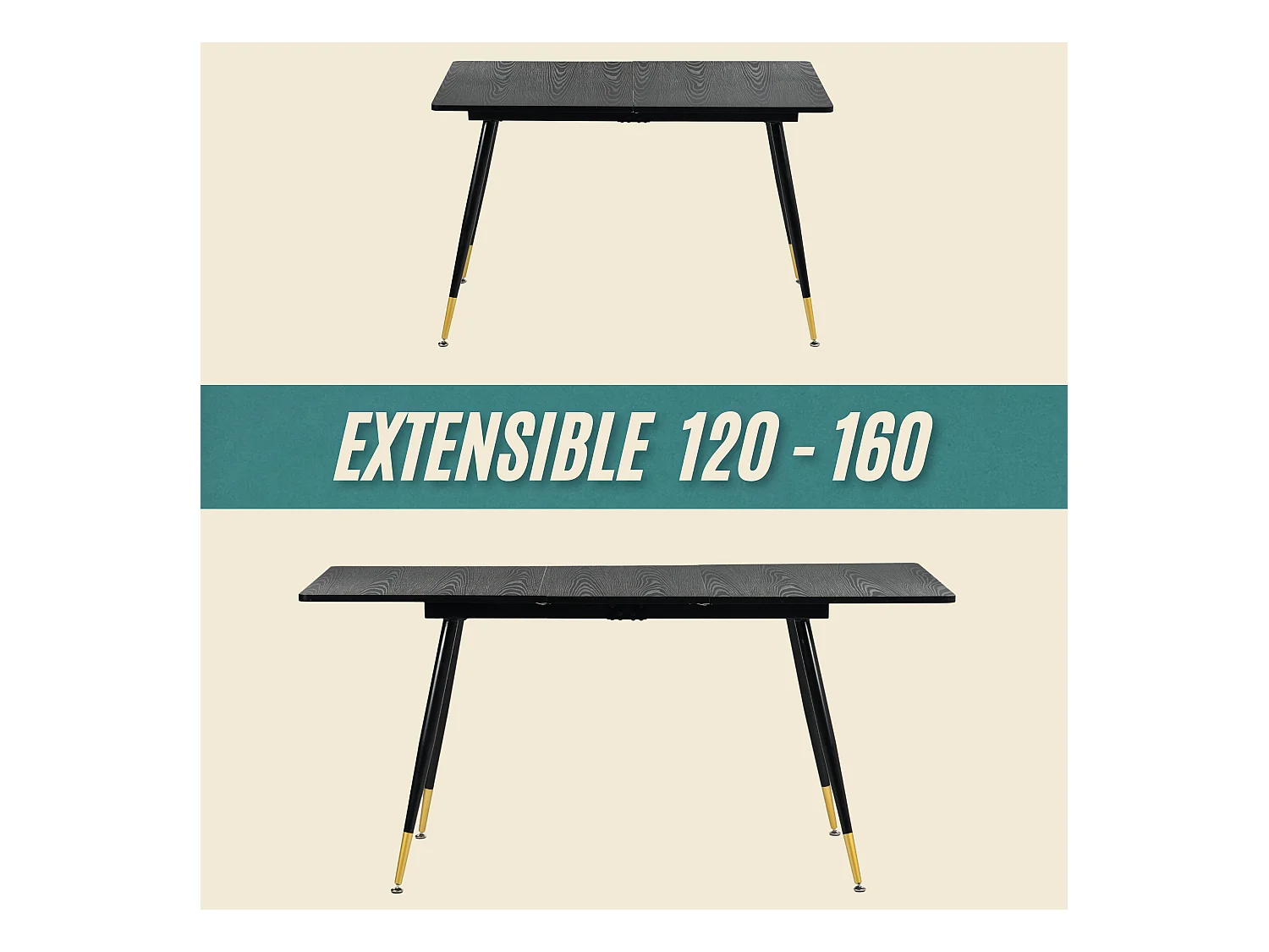 URBAN MEUBLE Ensemble table extensible bois foncé et 4 chaises tissu beige