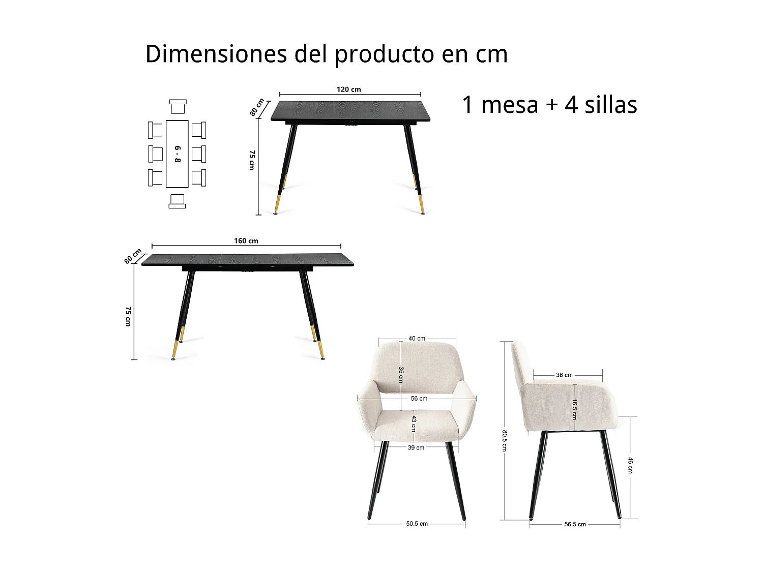 URBAN MEUBLE Ensemble table extensible bois foncé et 4 chaises tissu beige