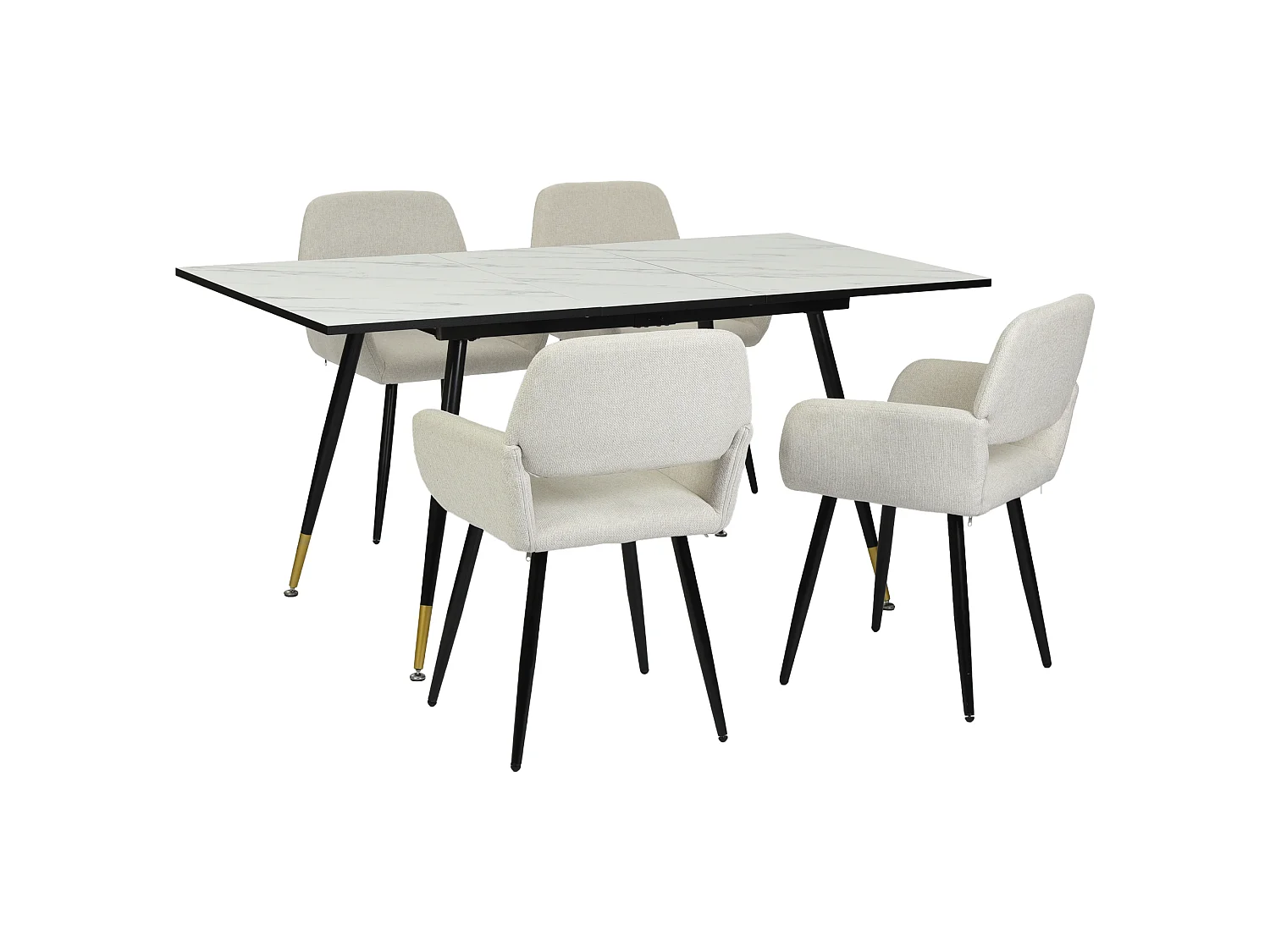 URBAN MEUBLE Ensemble table extensible bois foncé et 4 chaises tissu beige