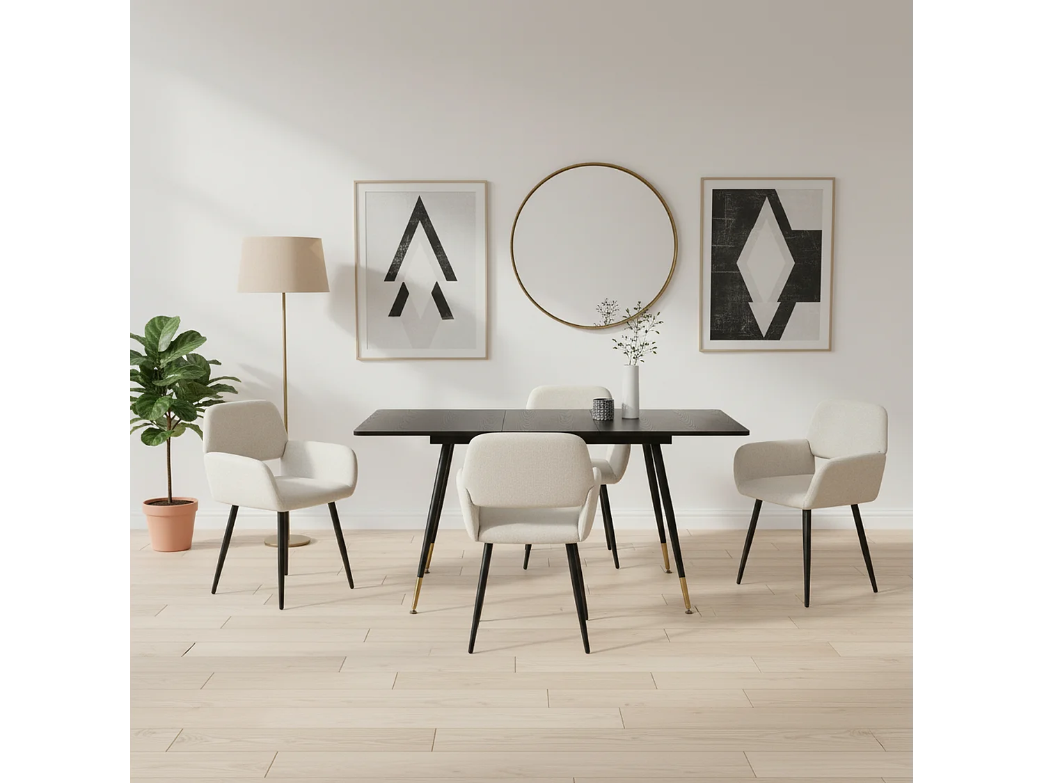 URBAN MEUBLE Ensemble table extensible bois foncé et 4 chaises tissu beige