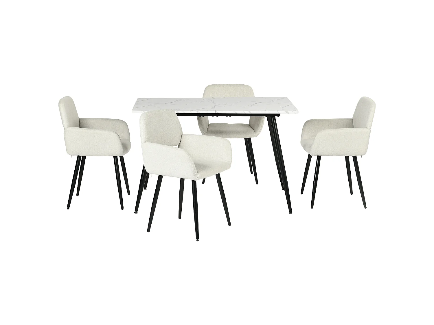 URBAN MEUBLE Ensemble table effet marbre blanc et 4 chaises tissu beige