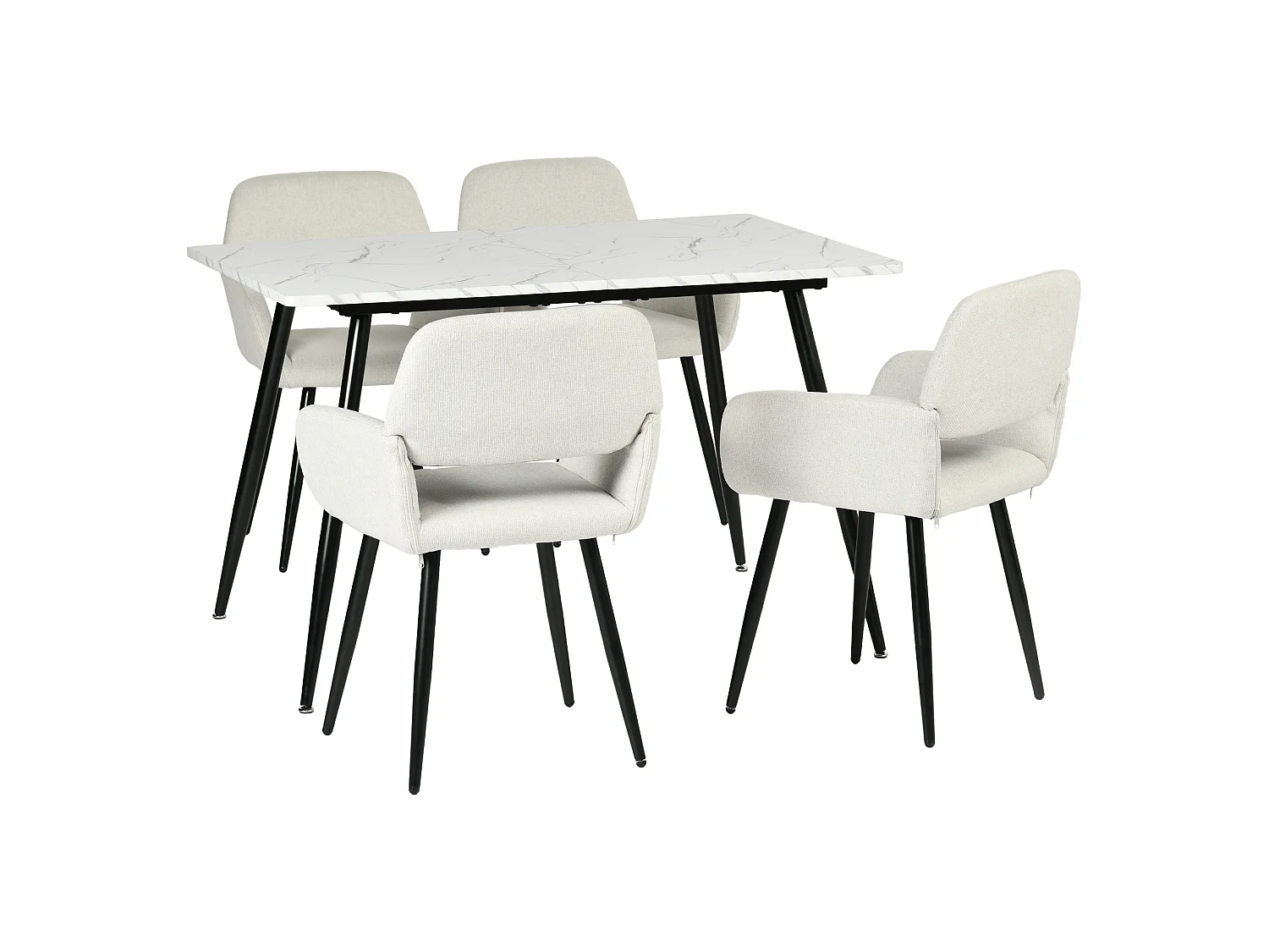 URBAN MEUBLE Ensemble table effet marbre blanc et 4 chaises tissu beige pivotantes