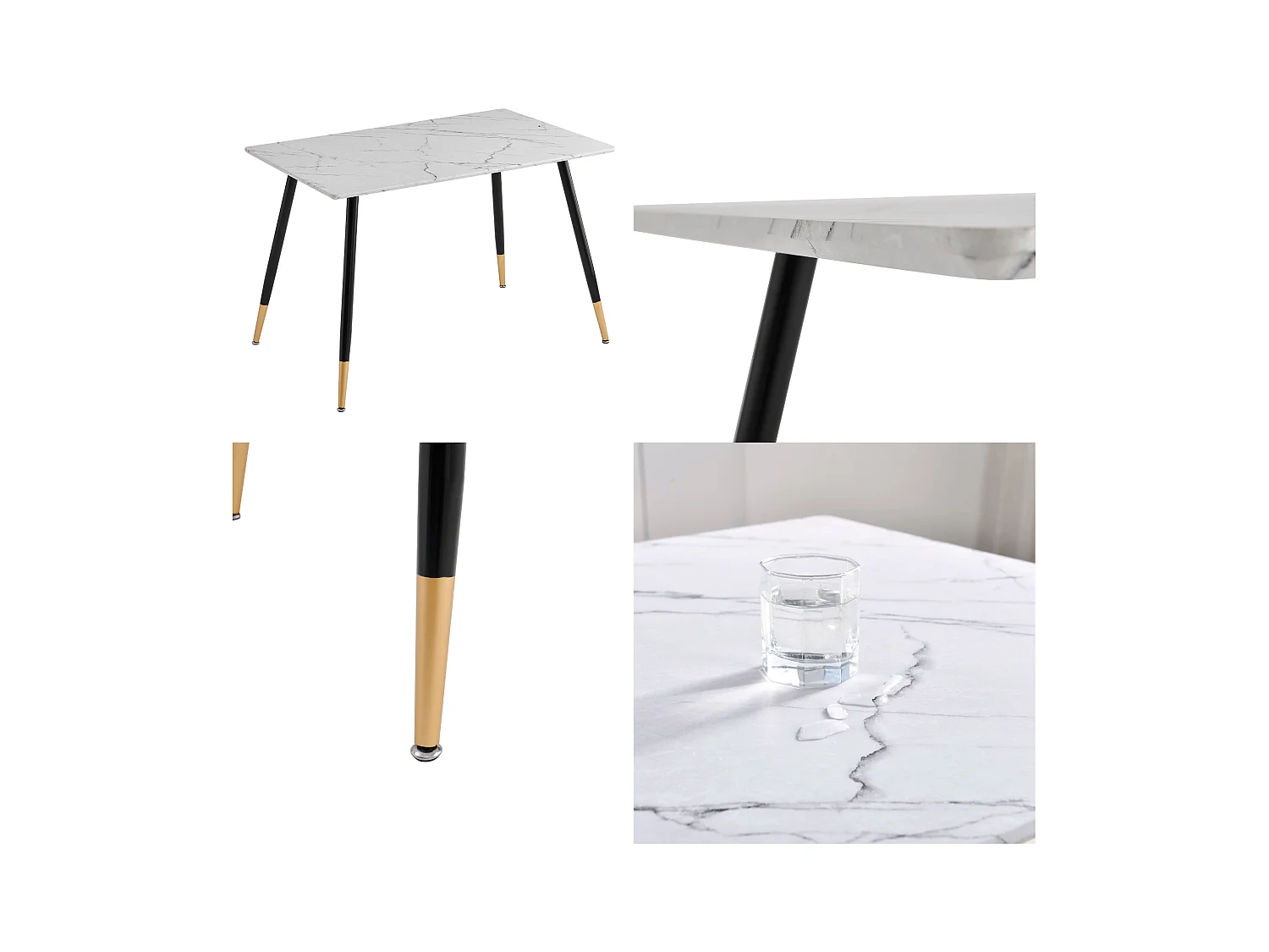 URBAN MEUBLE Ensemble table marbre blanc et 4 chaises suède brun pivotantes