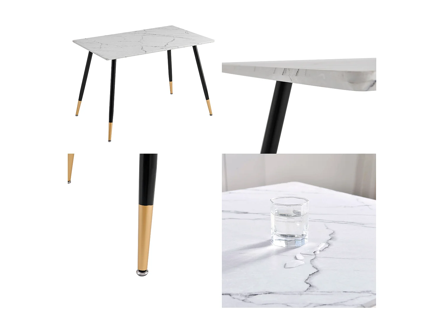 URBAN MEUBLE Ensemble table marbre blanc et 4 chaises suède brun pivotantes