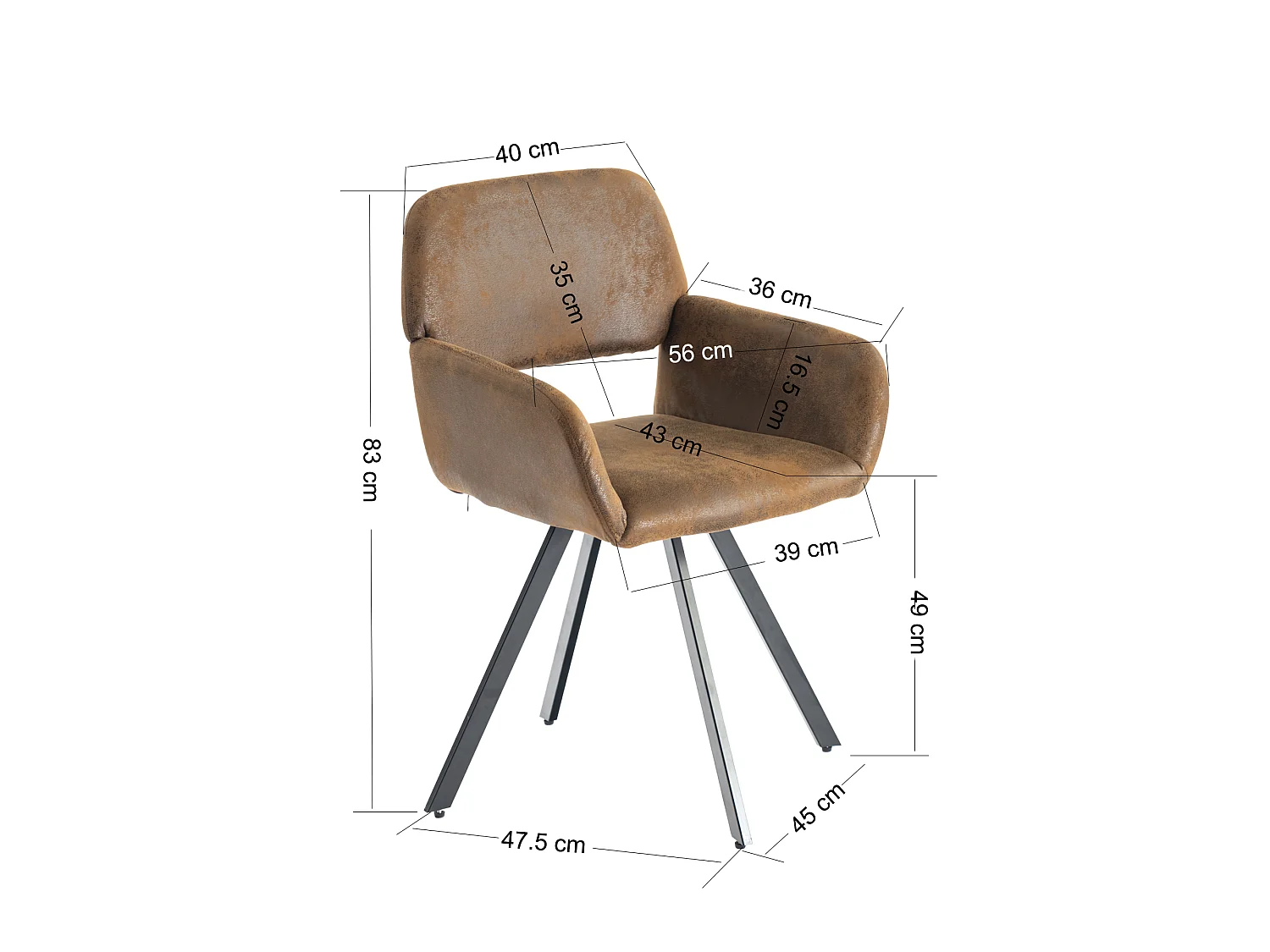 URBAN MEUBLE Ensemble table marbre blanc et 4 chaises suède brun pivotantes
