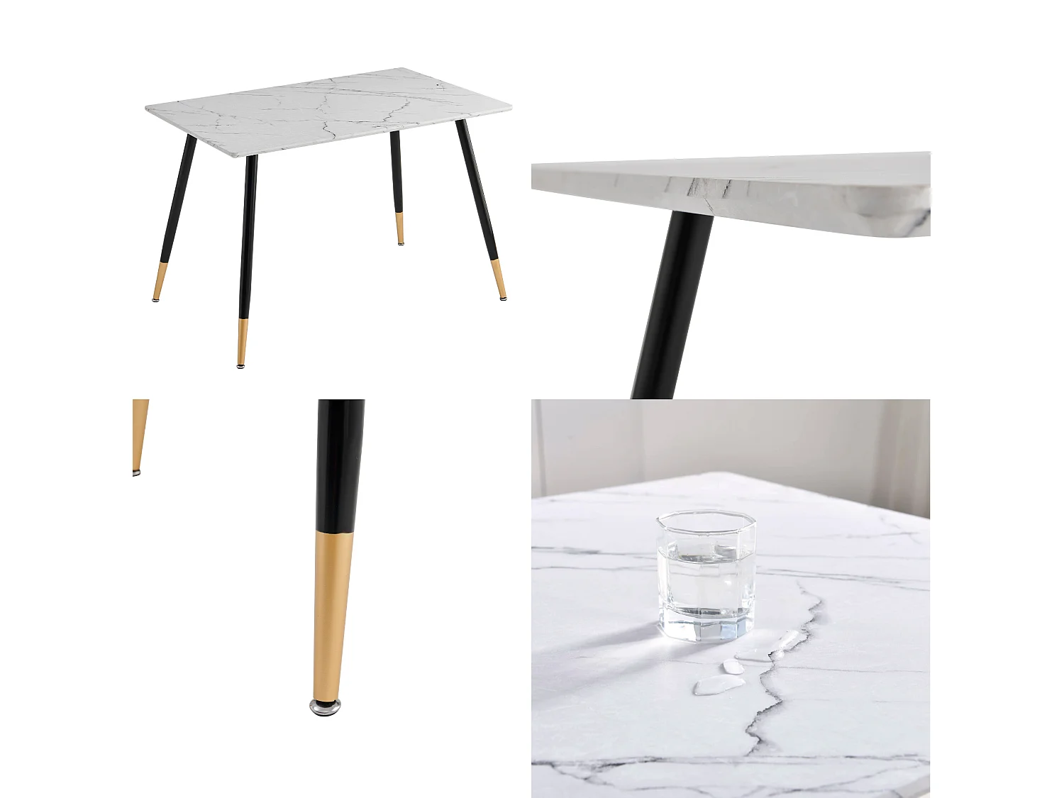 URBAN MEUBLE Ensemble table marbre blanc et 4 chaises suède brun pivotantes