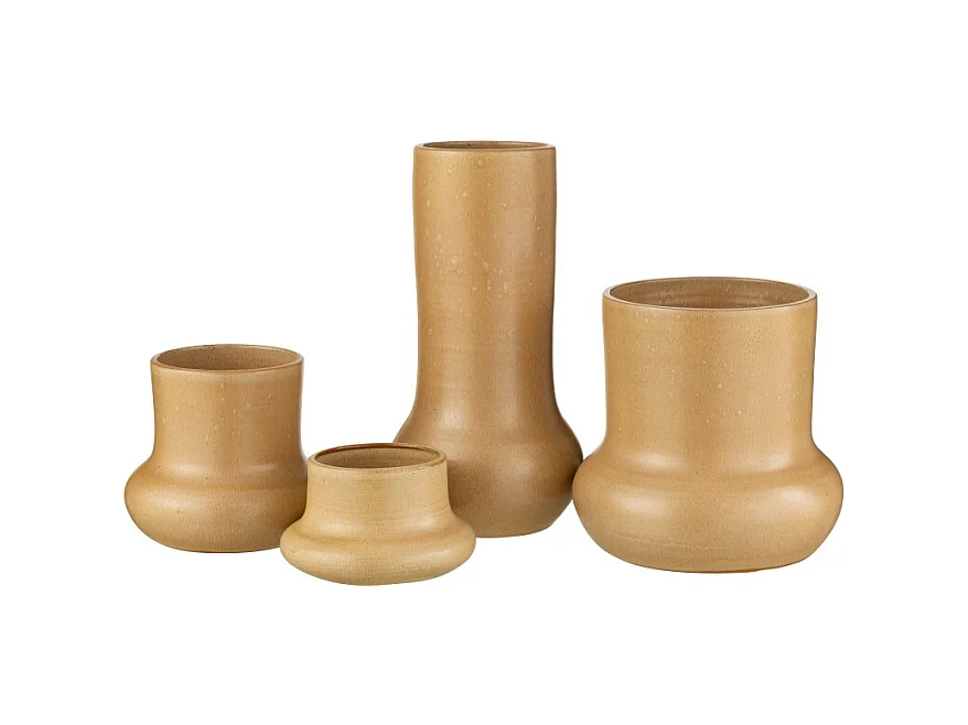 Jarrón orgánico de cerámica beige 14x14x40 cm