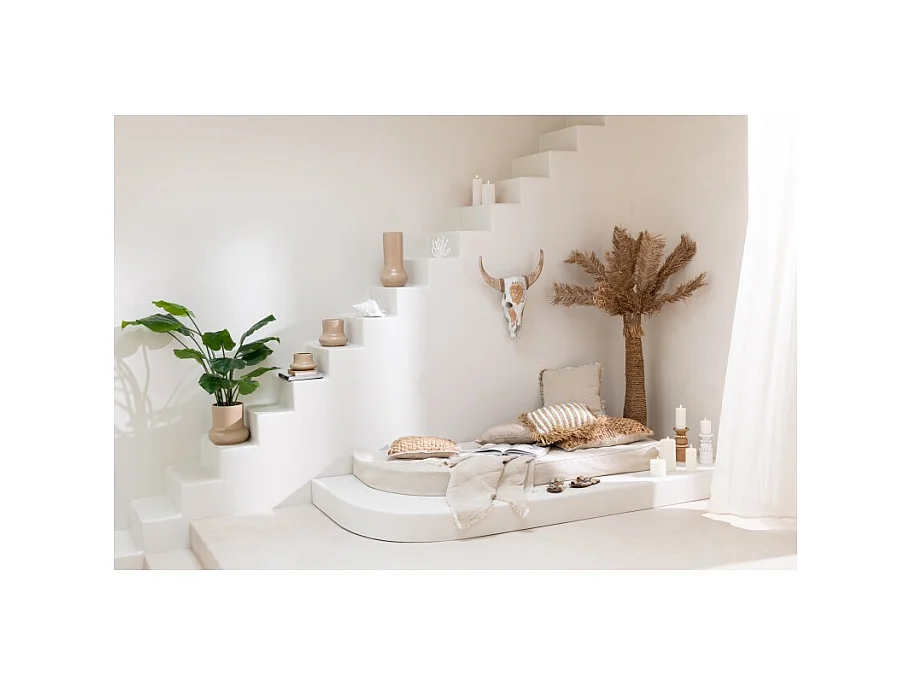 Jarrón orgánico de cerámica beige 14x14x40 cm