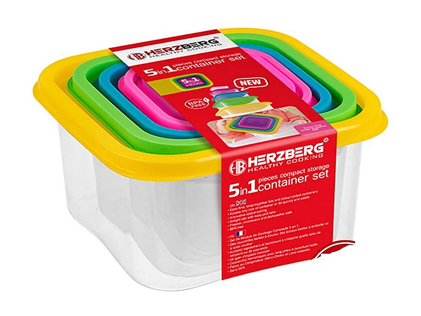 Ensemble de boites de conservations alimentaires 5 pièces Herzberg HGSFS5N1