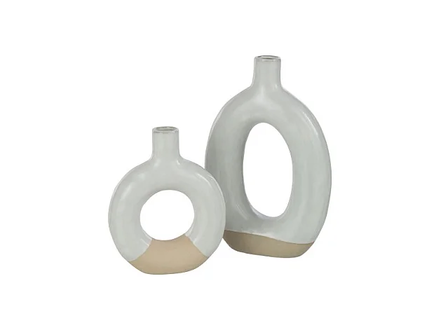 Jarrón ovalado de cerámica blanca 15x5x25,5 cm