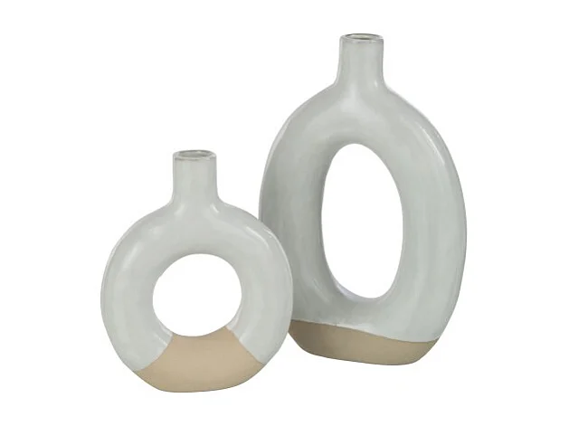 Jarrón ovalado de cerámica blanca 15x5x25,5 cm