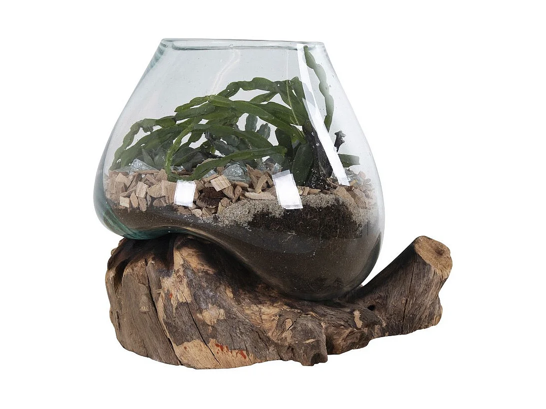 Vaso su base di legno in vetro trasparente 18x20 cm