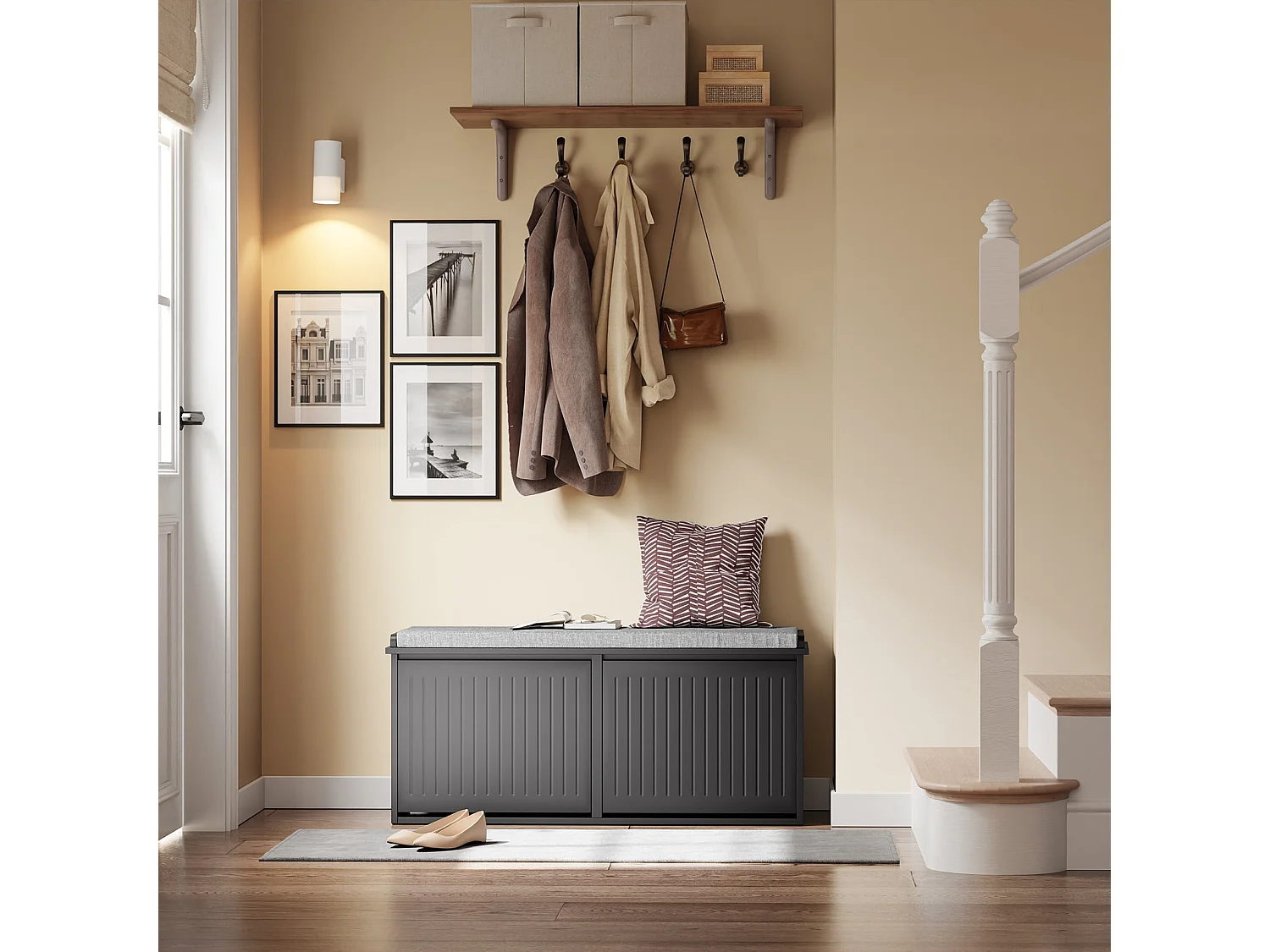 Slim Entrance Bench - Lift-Up Storage Compartment - Modern