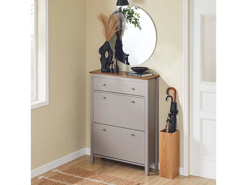 Szafka na buty uchylna z 2 klapami i szufladą na 12 par w jasnym brązie