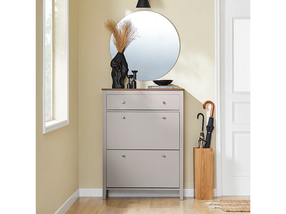 Szafka na buty uchylna z 2 klapami i szufladą na 12 par w jasnym brązie