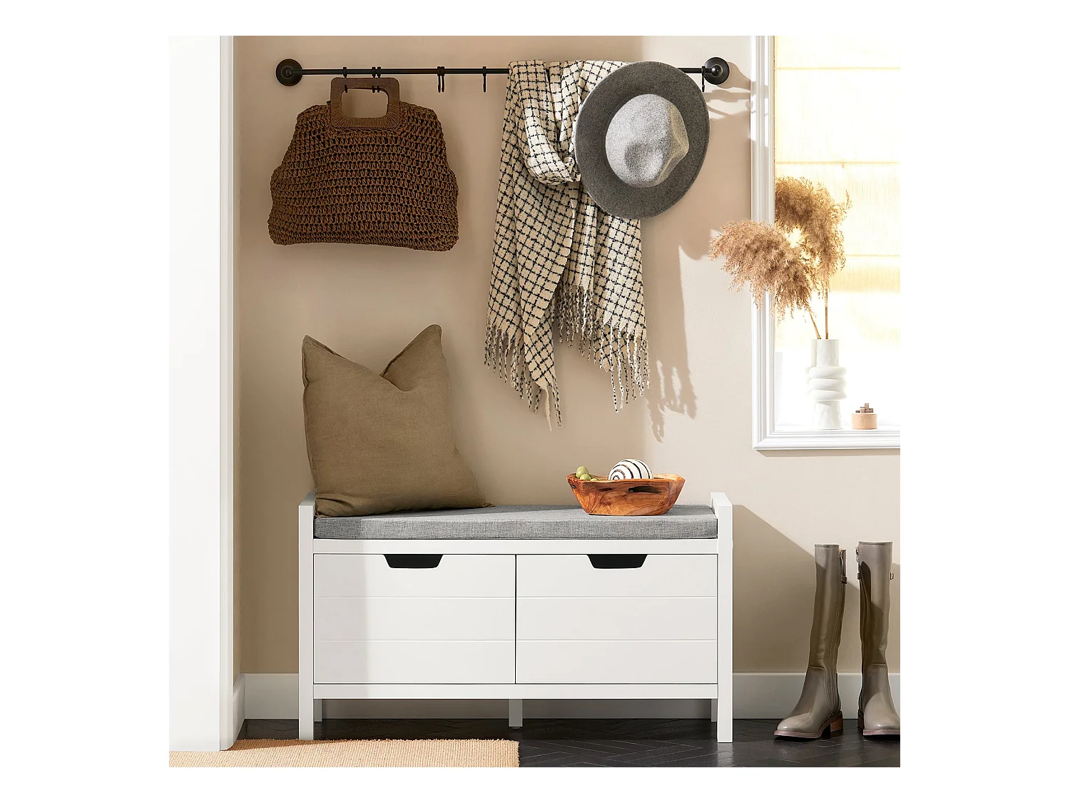 SoBuy Banc à Chaussures avec Rangement Fermé, Coussin Rembourré, 150kg Capacité, Blanc Moderne