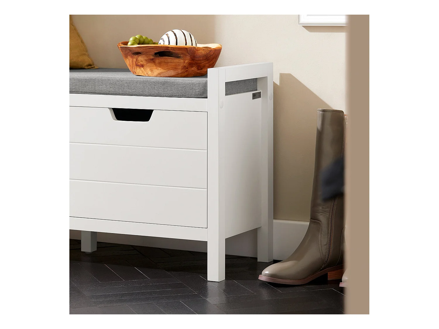SoBuy Banc à Chaussures avec Rangement Fermé, Coussin Rembourré, 150kg Capacité, Blanc Moderne