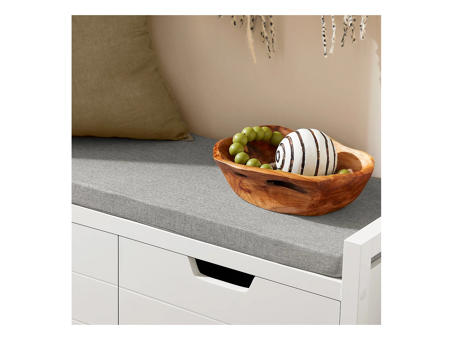 SoBuy Banc à Chaussures avec Rangement Fermé, Coussin Rembourré, 150kg Capacité, Blanc Moderne