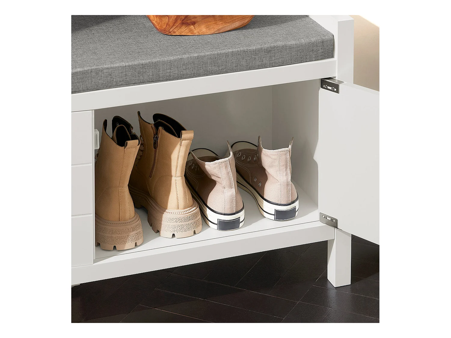 SoBuy Banc à Chaussures avec Rangement Fermé, Coussin Rembourré, 150kg Capacité, Blanc Moderne