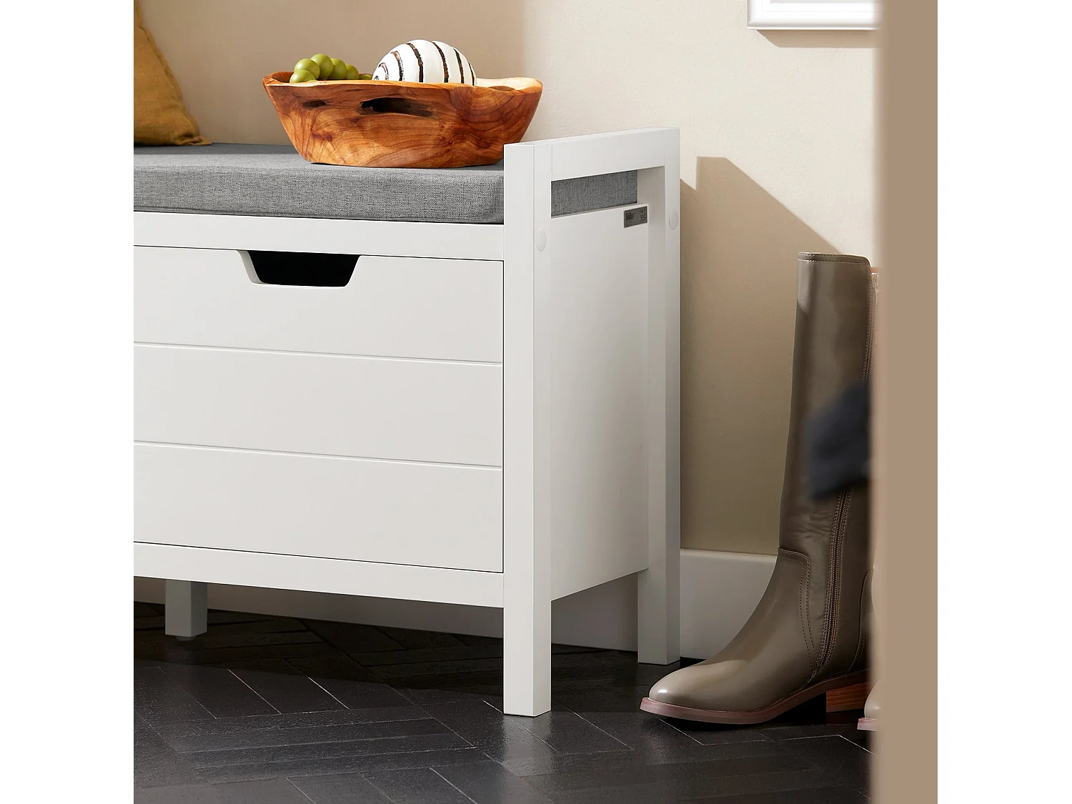 SoBuy Entreebank met Opbergruimte, Gekussen Zitting en 2 Deuren - Wit